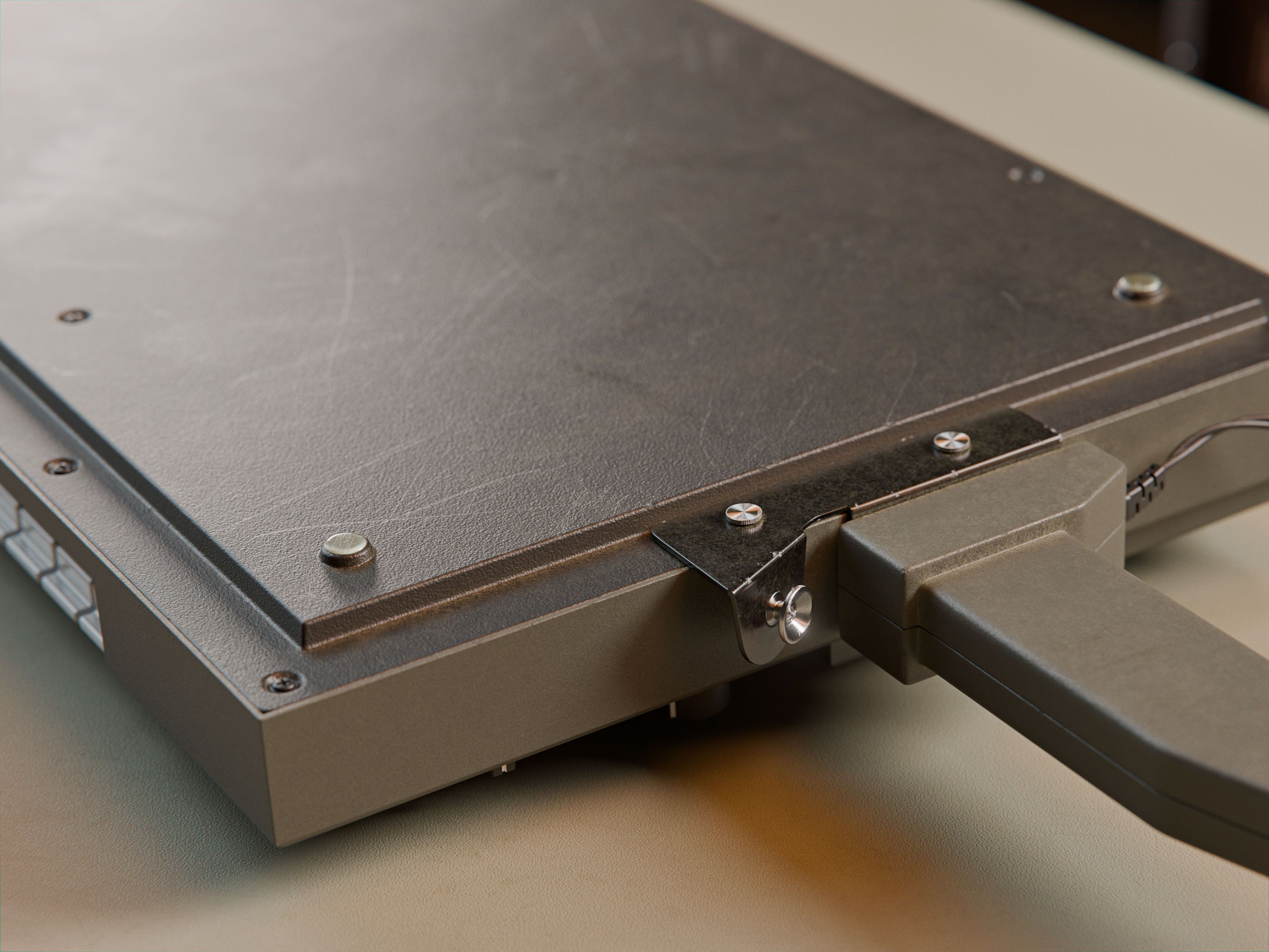 Close-up of the bottom of the grip of the Roland SH-101.